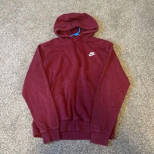 Nike Men's Wine Red Pullover Hoodie with White Swoosh